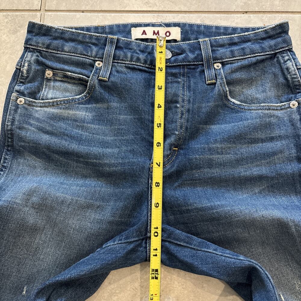 Amo Babe Dive Bar Destroy Blue Jeans 28/27 Slim Straight Ankle Raw Hem - Picture 8 of 11